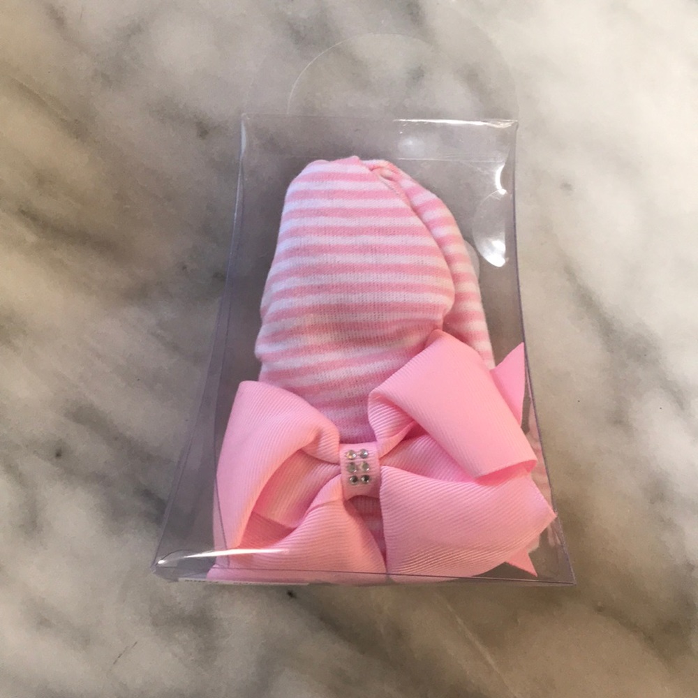 Pink newborn hat with jumbo jeweled bow